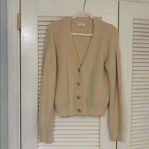 NWOT Olivia Grey Cream Soft Ribbed Knit Cardigan Size Small